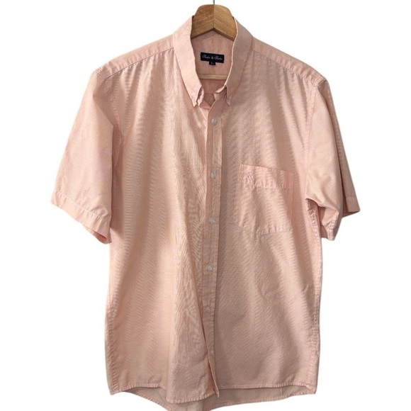 Short sleeves Shirt Mens large Cotton Linen Button Down Pink Casual - Picture 1 of 8